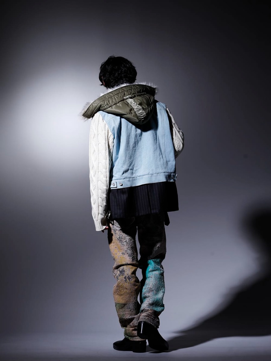 フェノメノン / ガラアーベント / プロレタ リ アート / クジャク / パーツ オブ フォー 2022-23AW - インパクトある作品を多用し、唯一無二な着こなしに - ILLJK22A-008(ミックスジャケット) 87320705-Bordeaux-22AW(2/48 ミルドウオッシャブル天竺 タートルネックプルオーバー ボルドー) R-198-MA+BAQ(Talisman necklace SPECIMEN Brandberg Amethyst Quartz) UROBOROS-DENIM-JEANS-MULCH-32-22-23AW(BORO デニムパンツ ビーズ付き) KJ-21AW38(キリ ブーツ) - 1-004