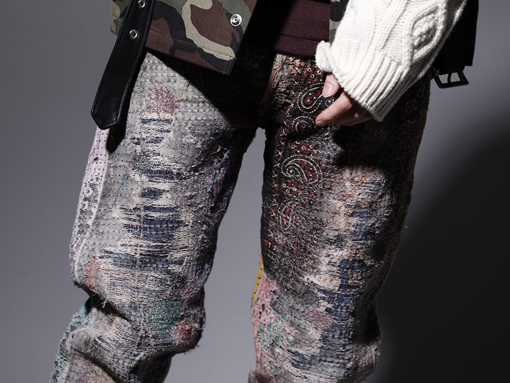 プロレタ リ アート 2022-23AW - 圧倒的な加工技術で作り上げる至極のパンツ - UROBOROS-DENIM-JEANS-MULCH-32-22-23AW(BORO デニムパンツ ビーズ付き) - 3-005