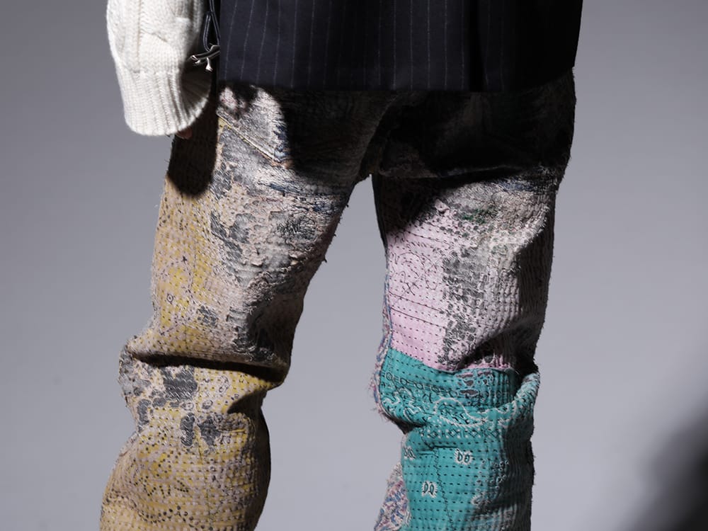 プロレタ リ アート 2022-23AW - 圧倒的な加工技術で作り上げる至極のパンツ - UROBOROS-DENIM-JEANS-MULCH-32-22-23AW(BORO デニムパンツ ビーズ付き) - 3-006