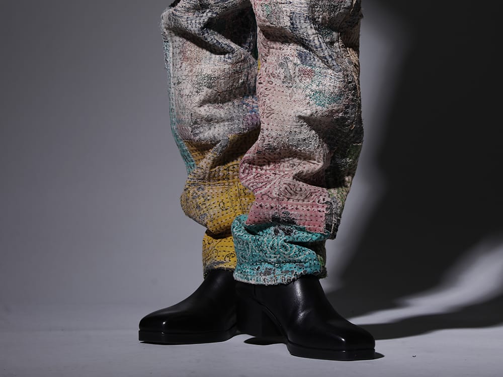 プロレタ リ アート / クジャク 2022-23AW - 圧倒的な加工技術で作り上げる至極のパンツ - UROBOROS-DENIM-JEANS-MULCH-32-22-23AW(BORO デニムパンツ ビーズ付き) KJ-21AW38(キリ ブーツ) - 3-007