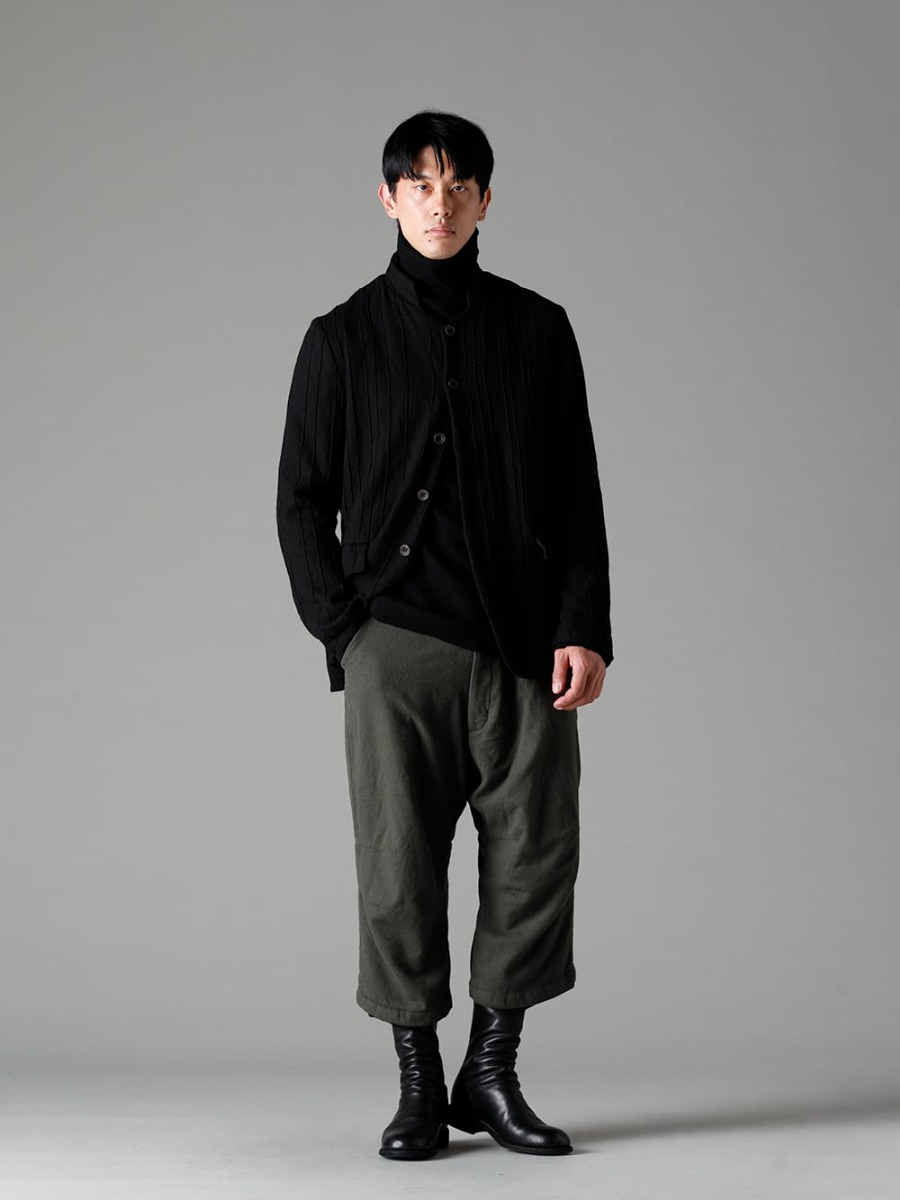 NOUSAN(ノウザン) 22-23AW ノスタルジーを感じさせるクロップドスタイル -  22C-41SHJ-MMD ラインド シャツ ジャケット - クラッシック ヘリング ボーン - TTW-wn ウール ボトルネックニット ブラック - Arthur-Pants-Wool-Black アーサー パンツ ウール ブラック - 788Z_H バックジップブーツ ダブルソール - ホース フルグレイン レザー