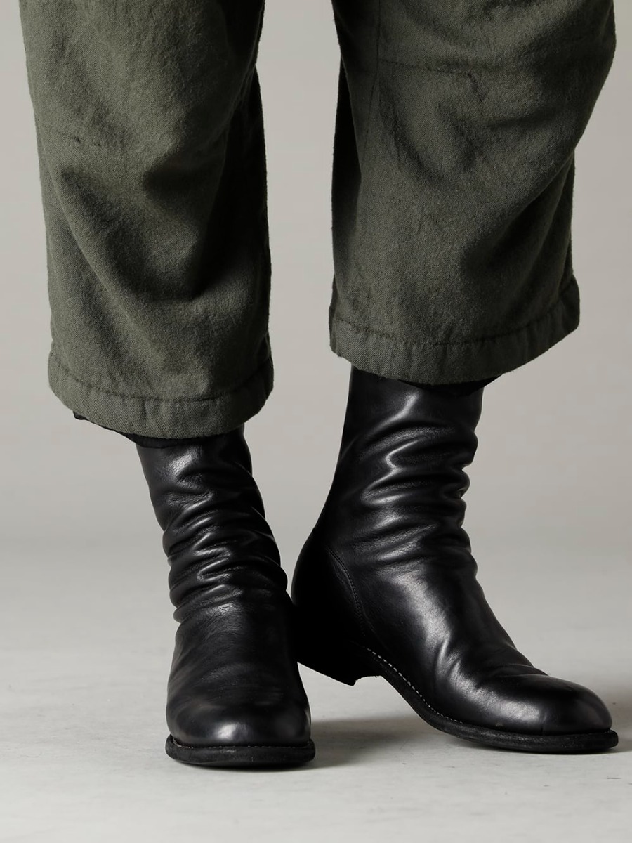 NOUSAN(ノウザン) 22-23AW ノスタルジーを感じさせるクロップドスタイル  - Arthur-Pants-Wool-Black アーサー パンツ ウール ブラック - 788Z_H バックジップブーツ ダブルソール - ホース フルグレイン レザー 2-005