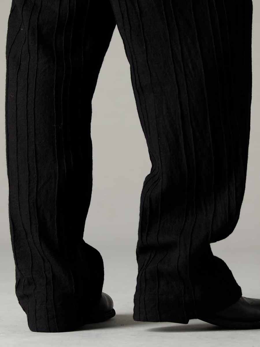 NOUSAN(ノウザン) 22-23AW 同生地のブラックセットアップスタイルで - linea-preatwool プリーツド ウール ワイド パンツ - 788Z_H バックジップブーツ ダブルソール - ホース フルグレイン レザー 3-005