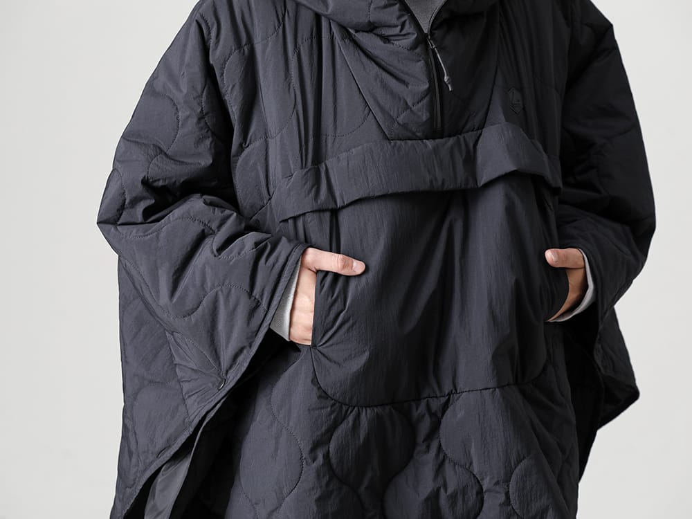 LANTERN 2022-23AW Pullover type military poncho with wave-quilted outer fabric with padding  - MMA-LAN-PO01-Black - Heating Poncho Black - RB-424-Ice-Gray - Pull Over Jersey Ice Gray 2-002