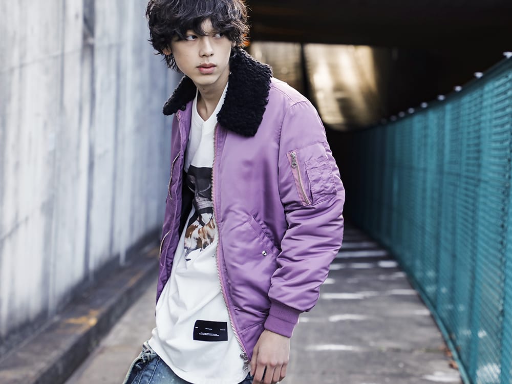 フェノメノン / ユリウス 2022-23AW - 背面ディテールが特徴的なフライトジャケットが復刻 - ILLJK22A-007-lilac(クロス フライトジャケット ライラック) 807CPM2-Off-White(コットンジャージー ドレープ ショートスリーブTシャツ オフホワイト) - 2-002