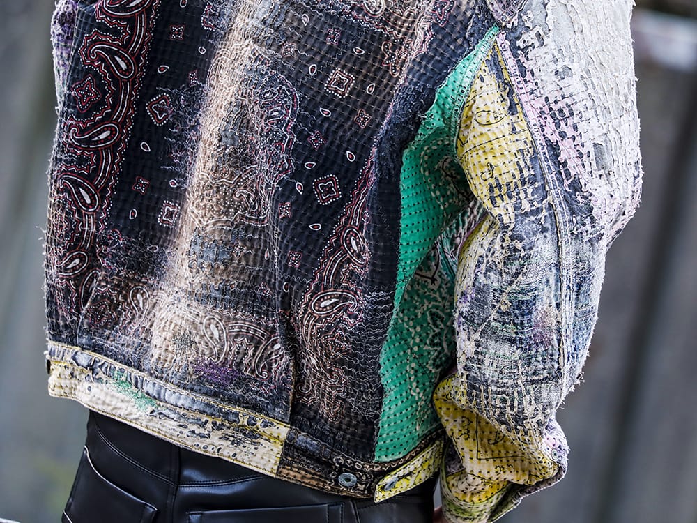 プロレタ リ アート 2022-23AW - ヴィンテージの作品を再構築して作り上げた至極の1点 - UROBOROS-DENIM-JACKET-MULCH-XL-22-23AW(デニムジャケット 2nd タイプ ビーズ付き) - 2-008