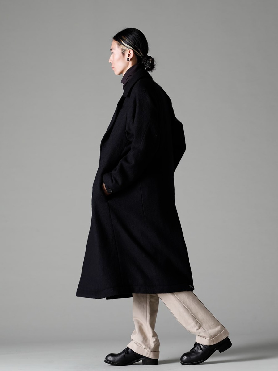DEVOA(デヴォア) 22-23AW(秋冬) どんなスタイルにも対応できるシンプルなロングコート  - CTI-WYGコートウールミリング CSC-K405F-Dark-Chocolate FASCINATE 別注 スーピマコットンジャージー ハイネックロングスリーブ Tシャツ ダーク チョコレート PTN-SOK-Light-Beige スケーター パンツ コットン / リネン ライト ベージュ PL10L-BLKT オーソピーディック ダービーシューズ ホース フルグレイン レザー - PL10L 2-001