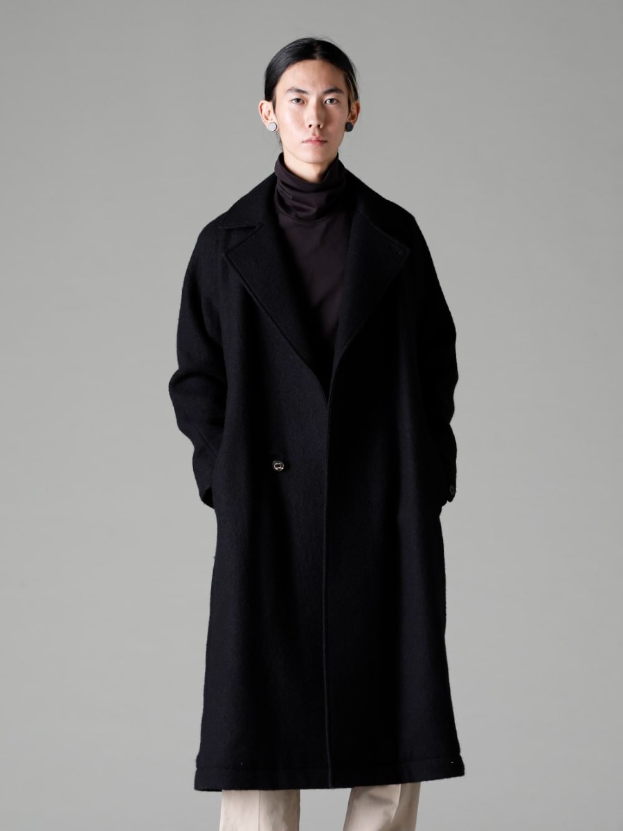 DEVOA(デヴォア) 22-23AW(秋冬) どんなスタイルにも対応できるシンプルなロングコート  - CTI-WYGコートウールミリング CSC-K405F-Dark-Chocolate FASCINATE 別注 スーピマコットンジャージー ハイネックロングスリーブ Tシャツ ダーク チョコレート 2-003