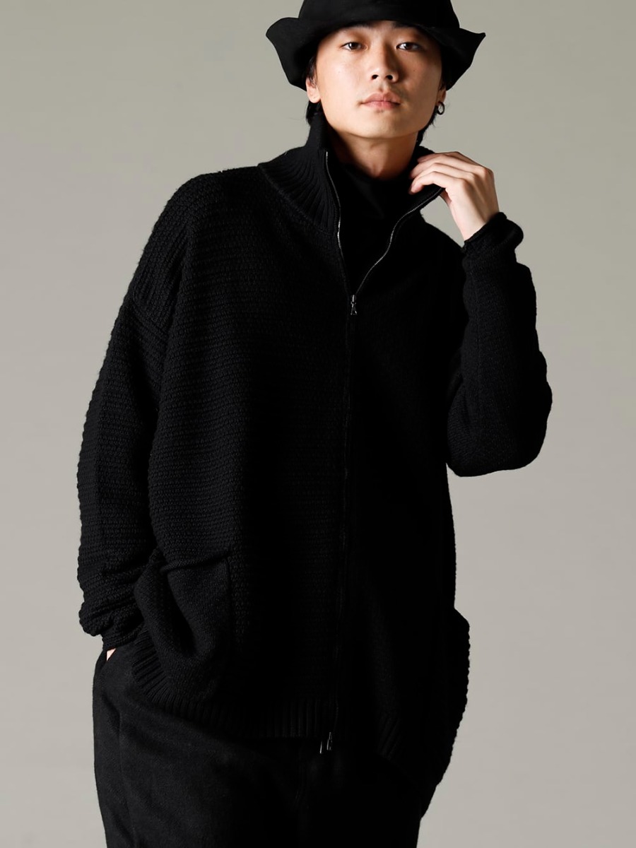 DEVOA 22-23AW Pattern-making and panel design -  KTS-MLH-Black High neck knit merino wool Black - TTC-swcm-blk Cotton Bottleneck Black - RH-PK-006-Black EB RABBIT FUR FELT LONG HAT BLACK EB