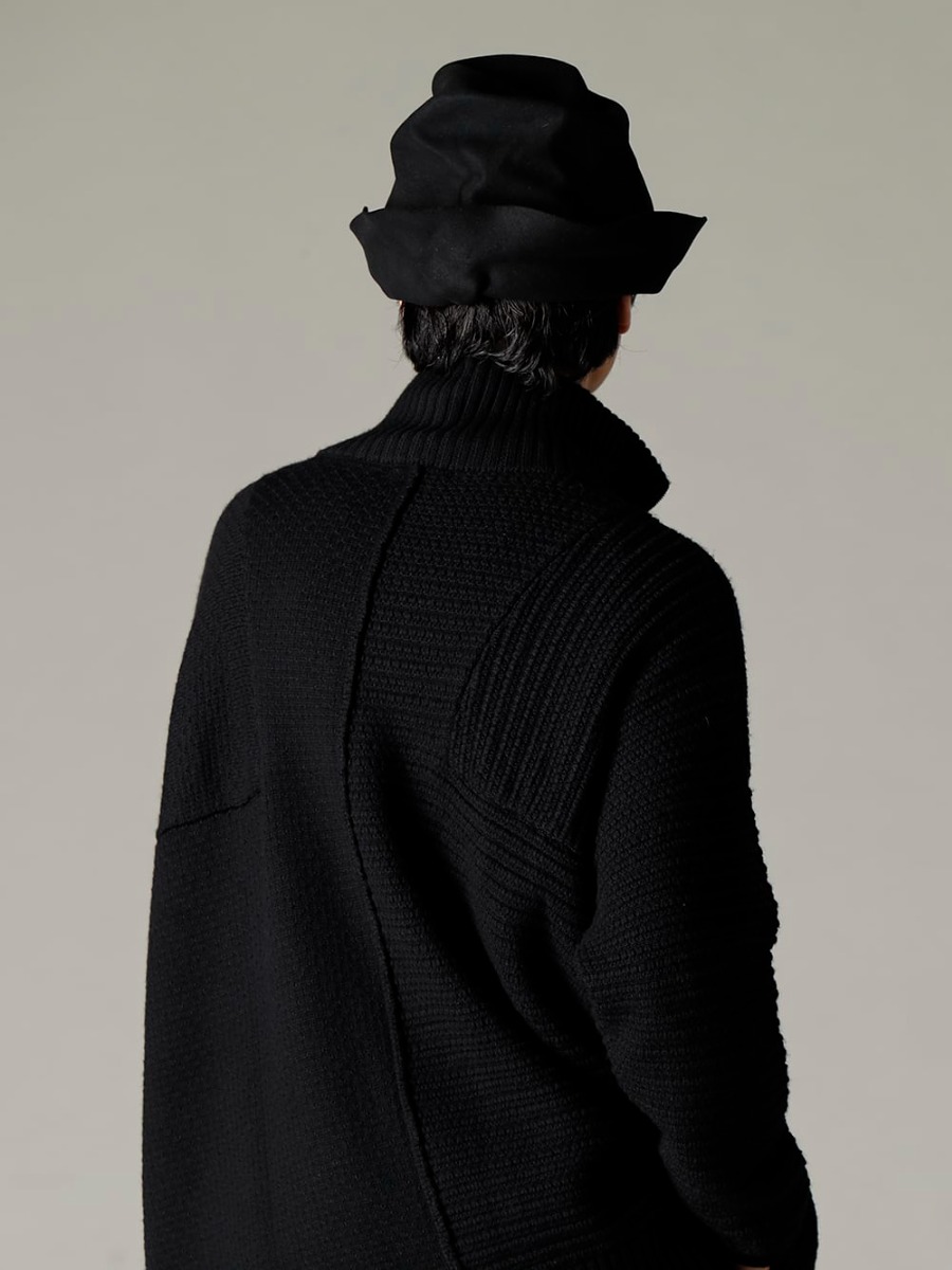 DEVOA 22-23AW Pattern-making and panel design  - KTS-MLH-Black High neck knit merino wool Black - TTC-swcm-blk Cotton Bottleneck Black - RH-PK-006-Black EB RABBIT FUR FELT LONG HAT BLACK EB 2-002