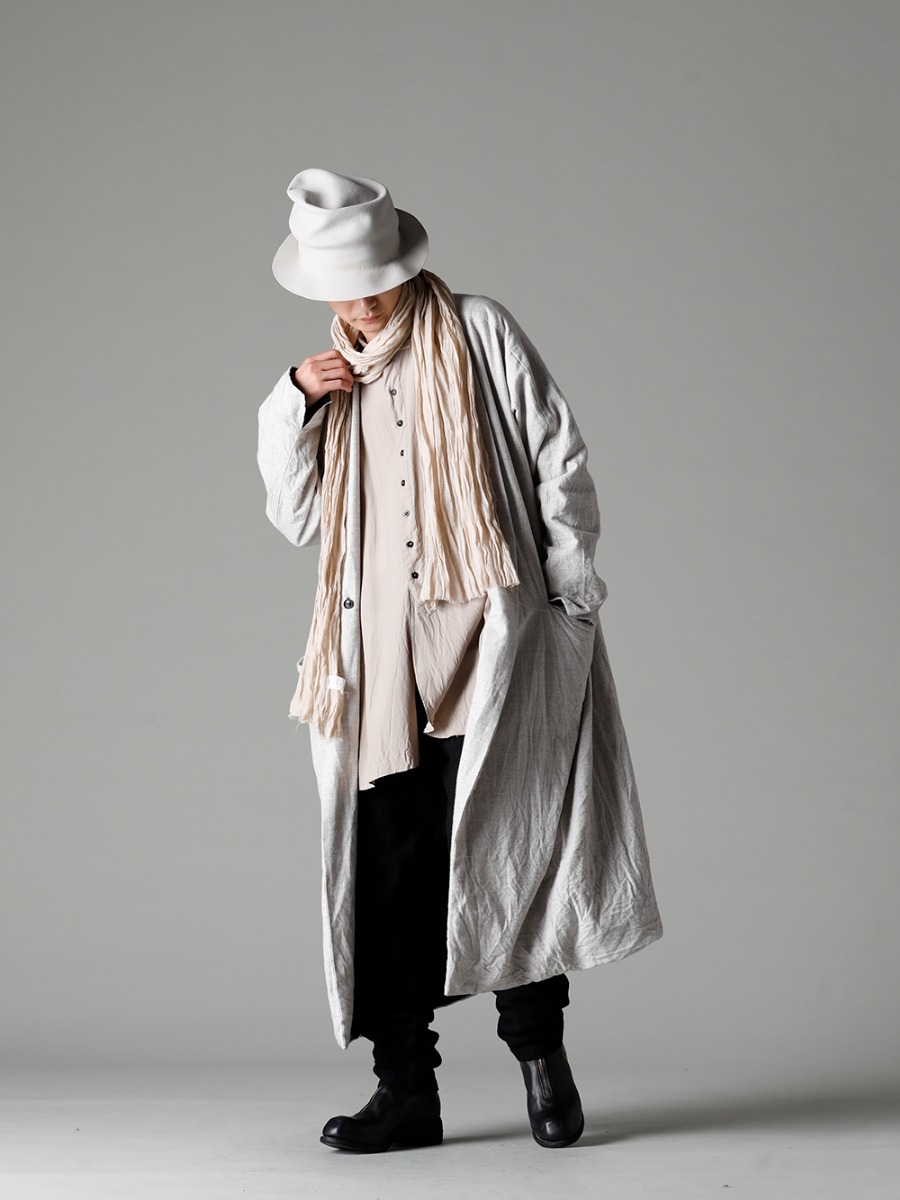 GARMENT REPRODUCTION OF WORKERS(ガーメント リプロダクション オブ ワーカース) 22-23AW(秋冬)  羊飼いを意味した軽快に羽織れるバーガーコート -   Berger-Coat-Shawl-Collar-Nel-Natural バーガー コート ショール カラー ネル ナチュラル - 22C-72SH39-SH-039-Sand オーバー サイズ クラッシック ワイド シャツ サンド - UP110-354B コントゥア パンツ 2.0 - PL1 フロントジップブーツ ダブルソール - ホース フルグレイン レザー - scarf-Beigeリネンストール ベージュ - RHSMRF005 ラビットファー フェルトハット 1-002
