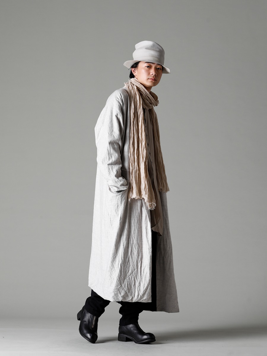 GARMENT REPRODUCTION OF WORKERS(ガーメント リプロダクション オブ ワーカース) 22-23AW(秋冬)  羊飼いを意味した軽快に羽織れるバーガーコート -   Berger-Coat-Shawl-Collar-Nel-Natural バーガー コート ショール カラー ネル ナチュラル - 22C-72SH39-SH-039-Sand オーバー サイズ クラッシック ワイド シャツ サンド - UP110-354B コントゥア パンツ 2.0 - PL1 フロントジップブーツ ダブルソール - ホース フルグレイン レザー - scarf-Beigeリネンストール ベージュ - RHSMRF005 ラビットファー フェルトハット 1-003