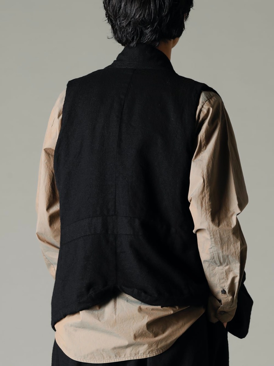 GARMENT REPRODUCTION OF WORKERS(ガーメント リプロダクション オブ ワーカース) 22-23AW(秋冬)  怪しげな光沢がウールベストにスパイスを効かせる - Vincent-Vest-Wool-Black ビンセント ベスト ウール ブラック - Shirt-a-Tamamushi 玉虫 シャツ 1-003