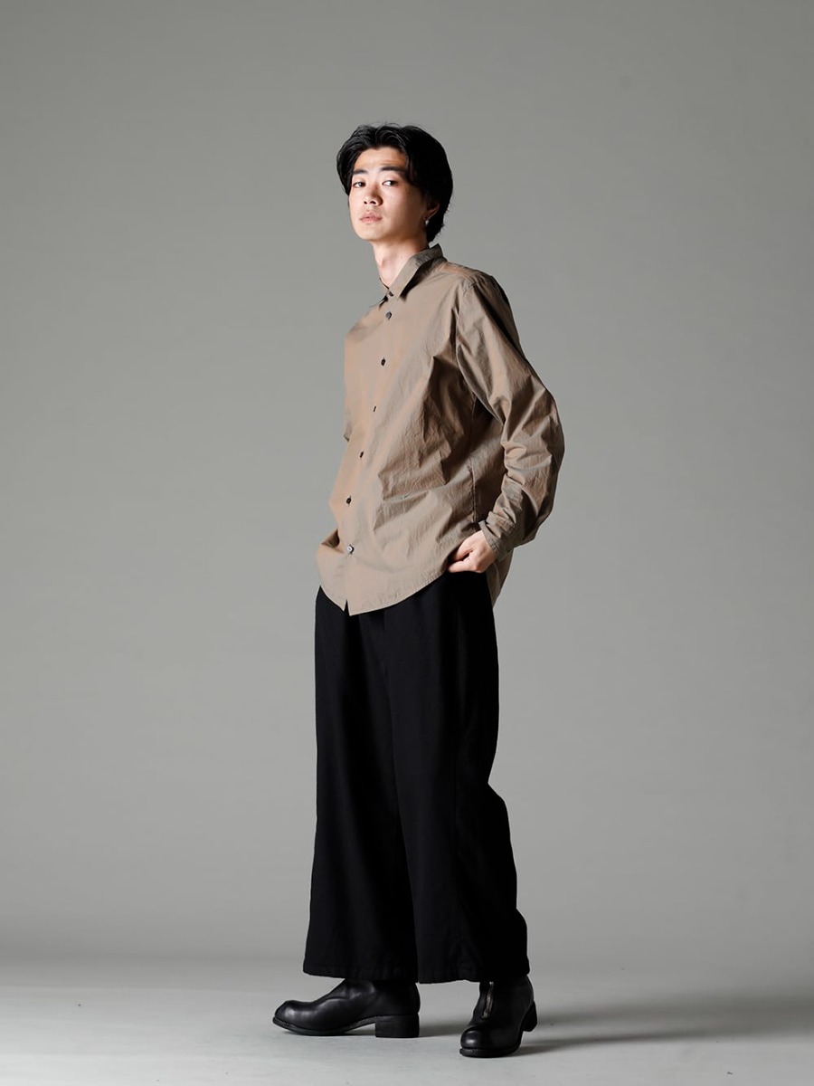 GARMENT REPRODUCTION OF WORKERS(ガーメント リプロダクション オブ ワーカース) 22-23AW(秋冬) 単品でも魅力的なNOUSANの定番シャツとKLASICAのミドルゲージニット - Shirt-a-Tamamushi 玉虫 シャツ - Bretagne-pants-Long-Wool-Black ブルターニュ パンツ ロング ウール ブラック - 988X バックジップミドルブーツ - ホースフルグレインレザー - 988X 3-004