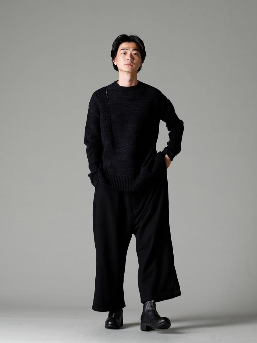 GARMENT REPRODUCTION OF WORKERS(ガーメント リプロダクション オブ ワーカース) 22-23AW(秋冬) 単品でも魅力的なNOUSANの定番シャツとKLASICAのミドルゲージニット - 22C-69PO-TRANSIT-Shadow テク コンバージョン リラックス フィット 7G ニット シャドー - Bretagne-pants-Long-Wool-Black ブルターニュ パンツ ロング ウール ブラック - 988X バックジップミドルブーツ - ホースフルグレインレザー - 988X 3-005