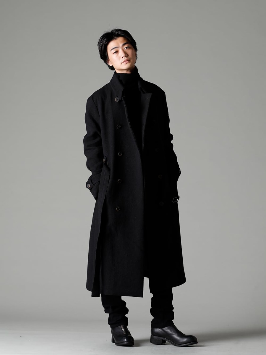 Forme D’expression(フォルメ デ エクスプレッション) 22-23AW(秋冬) ミリタリー感の強いデザイン - HC012-MDRB ウォーデン コート - TTW-wn ウール ボトルネックニット ブラック - UP110-354B コントゥア パンツ 2.0 - PL1 フロントジップブーツ ダブルソール - ホース フルグレイン レザー 3-001