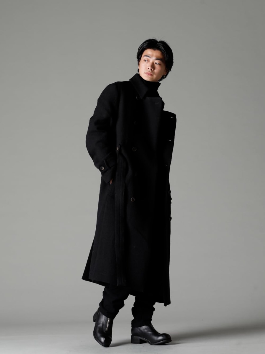 Forme D’expression(フォルメ デ エクスプレッション) 22-23AW(秋冬) ミリタリー感の強いデザイン - HC012-MDRB ウォーデン コート - TTW-wn ウール ボトルネックニット ブラック - UP110-354B コントゥア パンツ 2.0 - PL1 フロントジップブーツ ダブルソール - ホース フルグレイン レザー 3-002