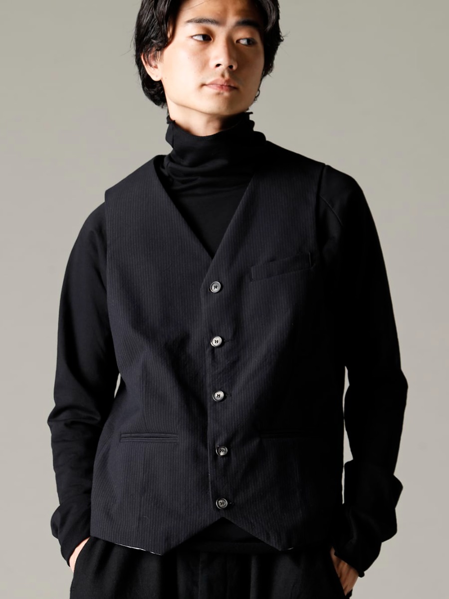 Bergfabel(バーグファベル) 22-23AW(秋冬) スタイリング クラシックなスタイルの王道ジレ - G12-165 イージー ベスト - TTC-swcm-blk コットンボトルネック ブラック 1-003