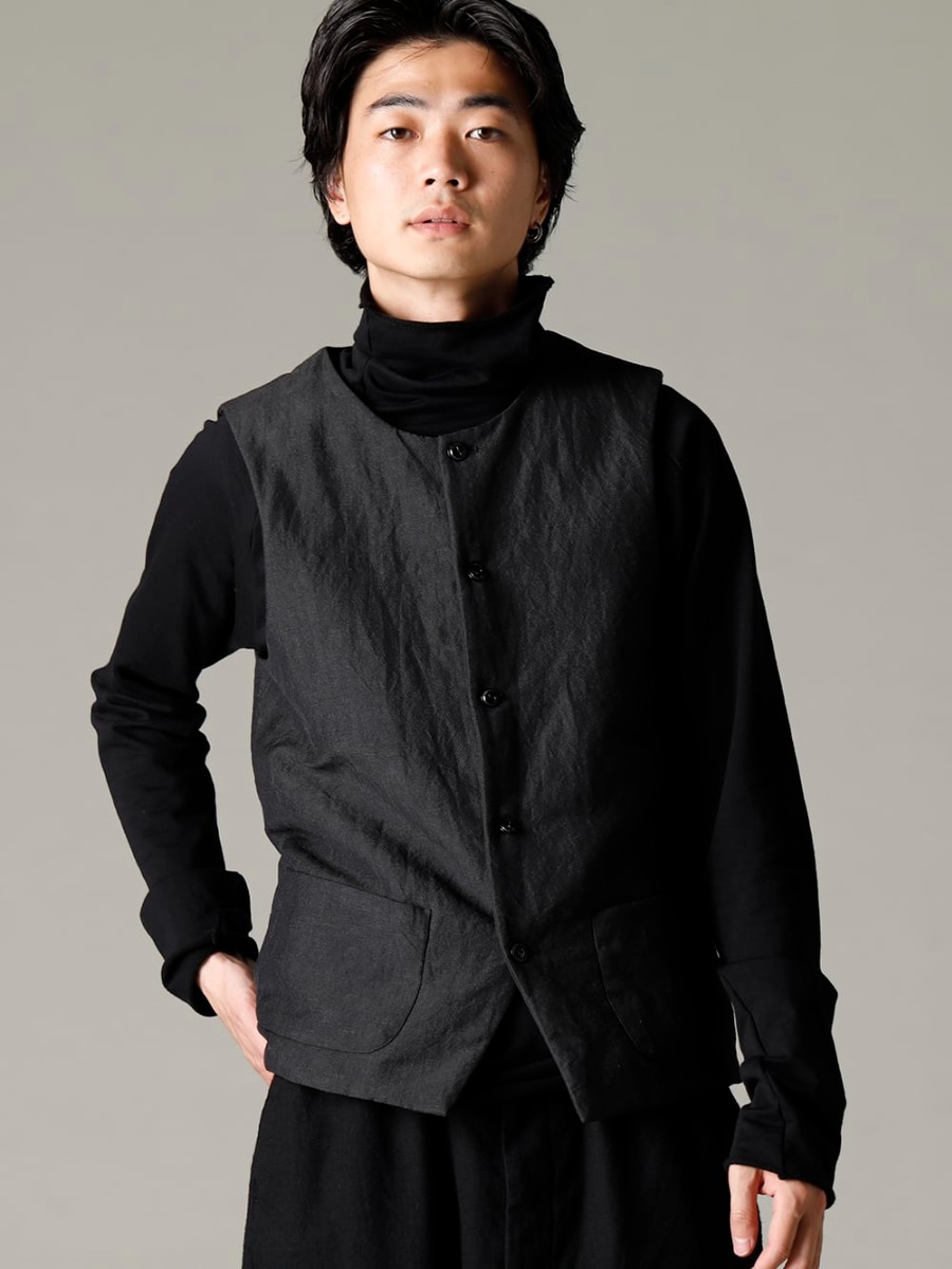 NOUSAN(ノウザン) 22-23AW(秋冬) 実用性を兼ね備えたクルーネックタイプ  - crew-neck-gilet-padding パディング クルーネック ジレ - TTC-swcm-blk コットンボトルネック ブラック 2-004