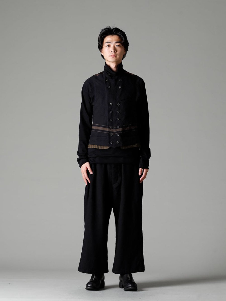 ZIGGY CHEN(ジギーチェン) 22-23AW(秋冬) デザインでコーディネートを完結させる - 0M2230103 ダブルブレステッドストライプウエストコート - TTC-swcm-blk コットンボトルネック ブラック - Bretagne-pants-Long-Wool-Black ブルターニュ パンツ ロング ウール ブラック - PL0FZ オーソピーディック デコルテ シューズ ダブルソール ホース フルグレイン - PL0FZ 3-001