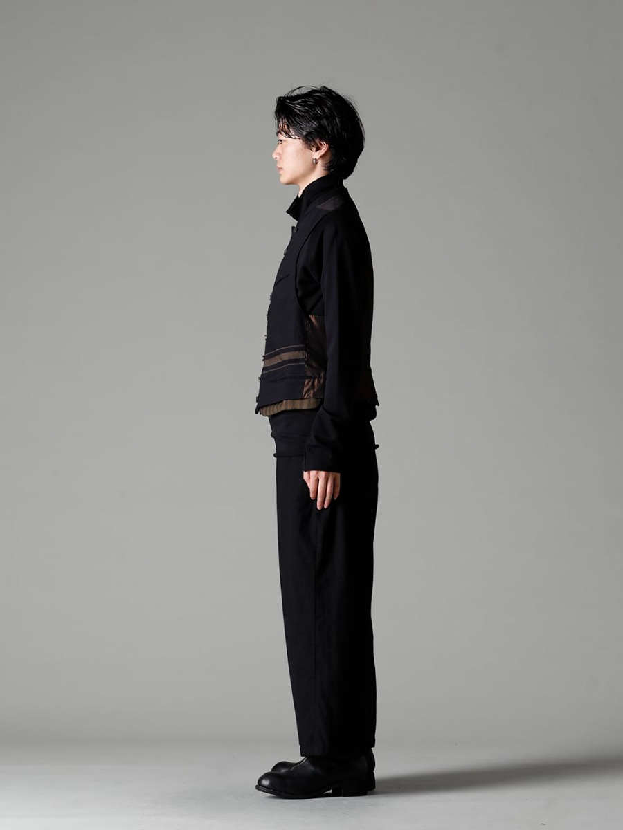ZIGGY CHEN(ジギーチェン) 22-23AW(秋冬) デザインでコーディネートを完結させる - 0M2230103 ダブルブレステッドストライプウエストコート - TTC-swcm-blk コットンボトルネック ブラック - Bretagne-pants-Long-Wool-Black ブルターニュ パンツ ロング ウール ブラック - PL0FZ オーソピーディック デコルテ シューズ ダブルソール ホース フルグレイン - PL0FZ 3-003
