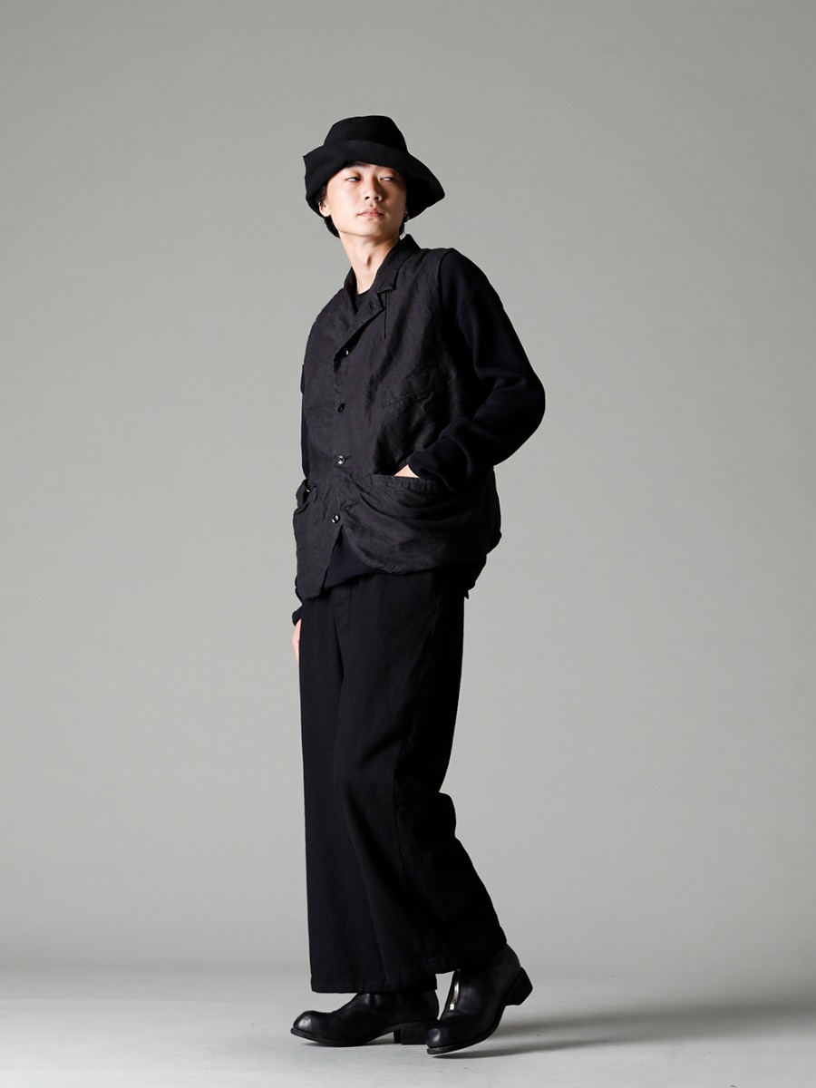 GARMENT REPRODUCTION OF WORKERS 22-23AW  Named after the famous painter Van Gogh - Vincent-Vest-Washi-Black Vincent Vest Washi Black - Quasimodo-Knit-Sew-Black Quasimodo Knit Sew Black - Bretagne-pants-Long-Wool-Black Bretagne pants Long Wool Black - PL1 Front Zip Boots Double Sole - Horse Full Grain Leather - RH-PK-006-Black EB RABBIT FUR FELT LONG HAT BLACK EB 1-003