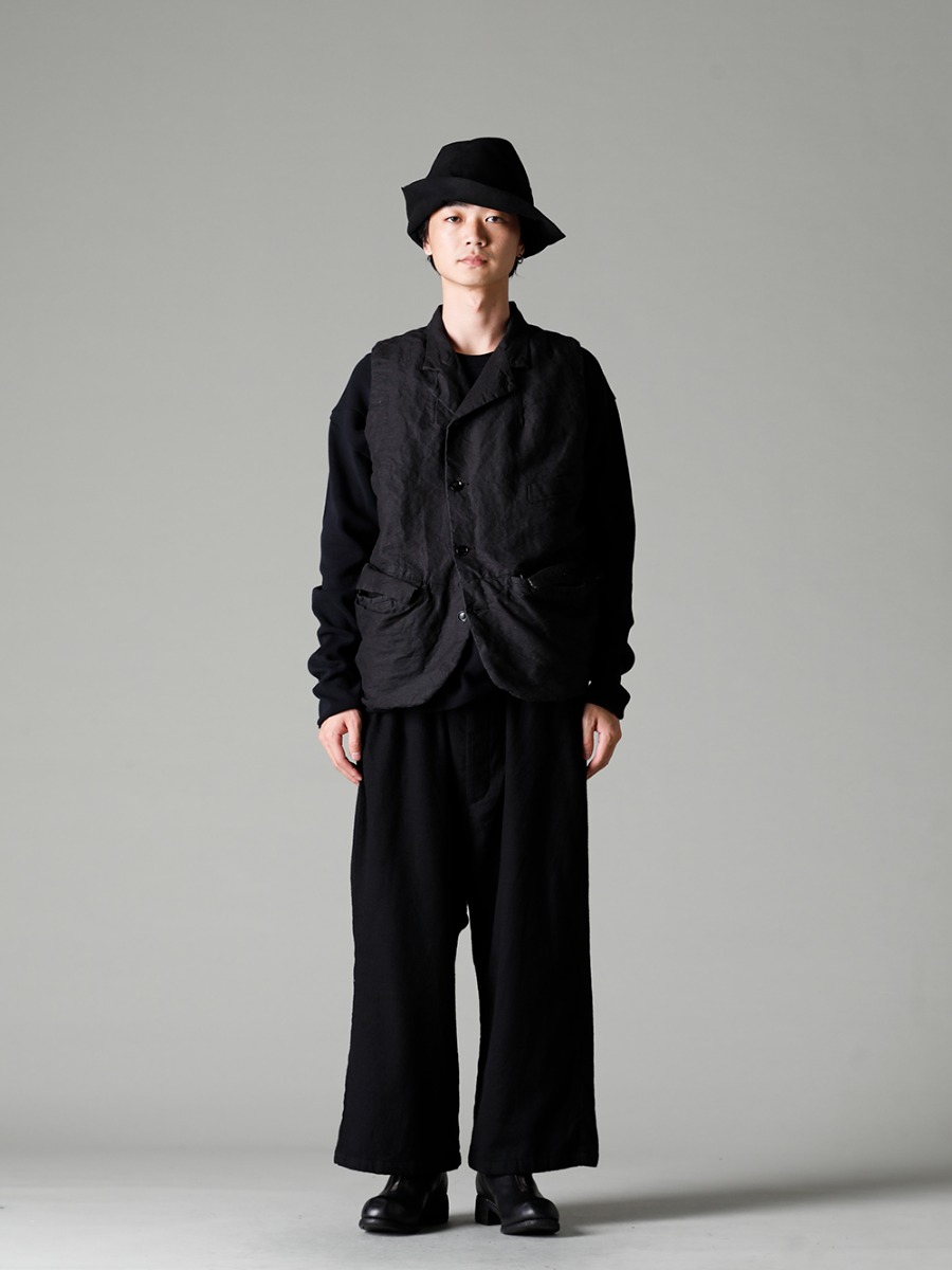 GARMENT REPRODUCTION OF WORKERS 22-23AW A glimpse of the brand's commitment and technology - Vincent-Vest-Washi-Black Vincent Vest Washi Black - Quasimodo-Knit-Sew-Black Quasimodo Knit Sew Black - Bretagne-pants-Long-Wool-Black Bretagne pants Long Wool Black - PL1 Front Zip Boots Double Sole - Horse Full Grain Leather - RH-PK-006-Black EB RABBIT FUR FELT LONG HAT BLACK EB 3-001