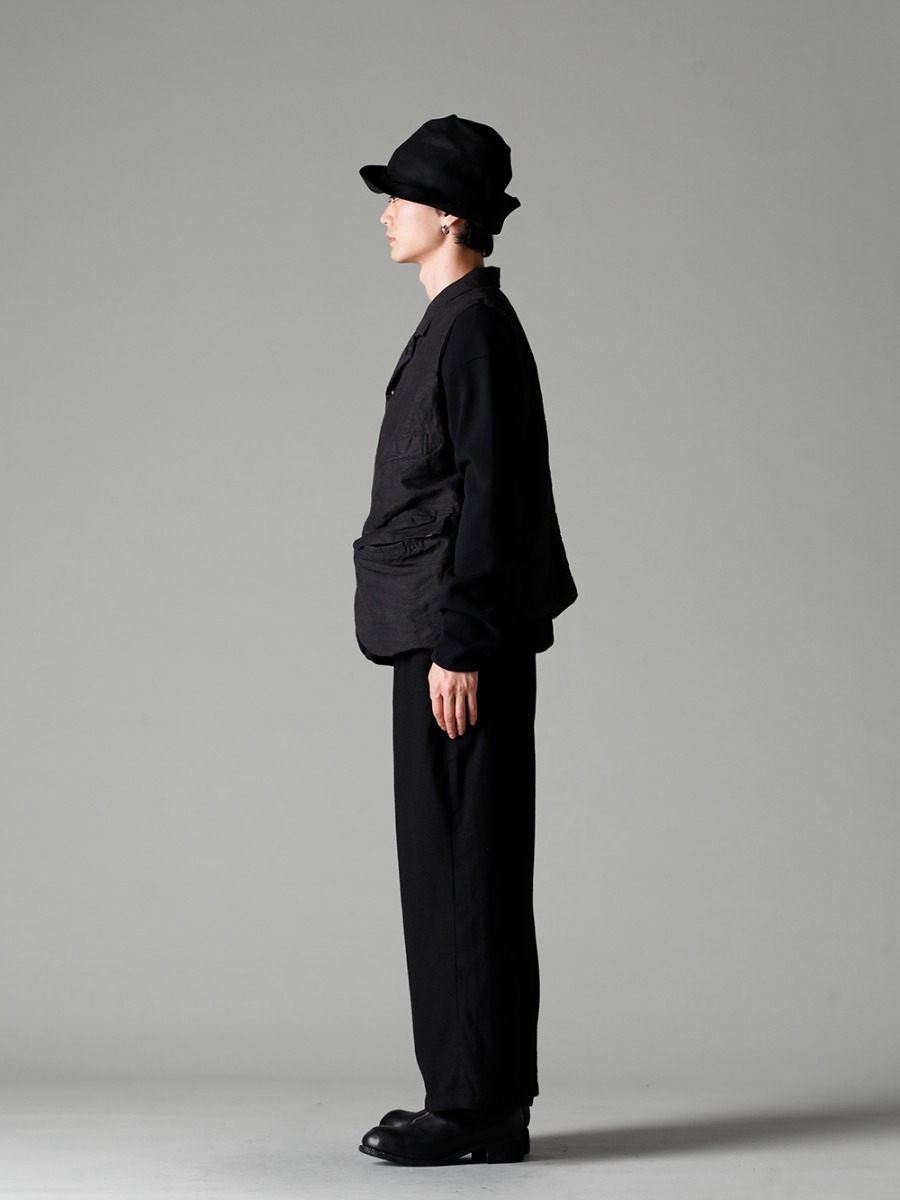 GARMENT REPRODUCTION OF WORKERS 22-23AW A glimpse of the brand's commitment and technology - Vincent-Vest-Washi-Black Vincent Vest Washi Black - Quasimodo-Knit-Sew-Black Quasimodo Knit Sew Black - Bretagne-pants-Long-Wool-Black Bretagne pants Long Wool Black - PL1 Front Zip Boots Double Sole - Horse Full Grain Leather - RH-PK-006-Black EB RABBIT FUR FELT LONG HAT BLACK EB 3-002