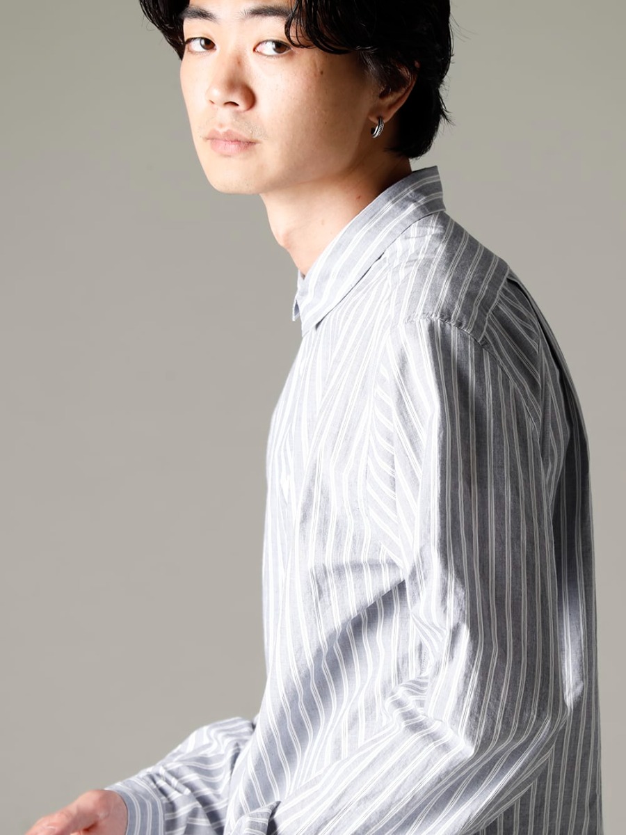 Bergfabel(バーグファベル) 22-23AW(秋冬) アウターの裏生地と同一素材を使用したストライプシャツ - Sh112-A70 チロル シャツ 3-004