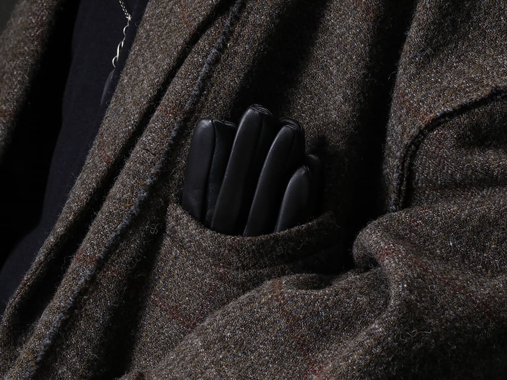 ZIGGY CHEN-ジギーチェン 22-23AW(秋冬) レザーグローブは胸ポケットに入れる事でお洒落上級者なワンポイントに - 0M2231107-ダブルブレスト オーバーサイズコート - UK7553-Black-ロングスリーブ ニットトップ. ブラック 3-003