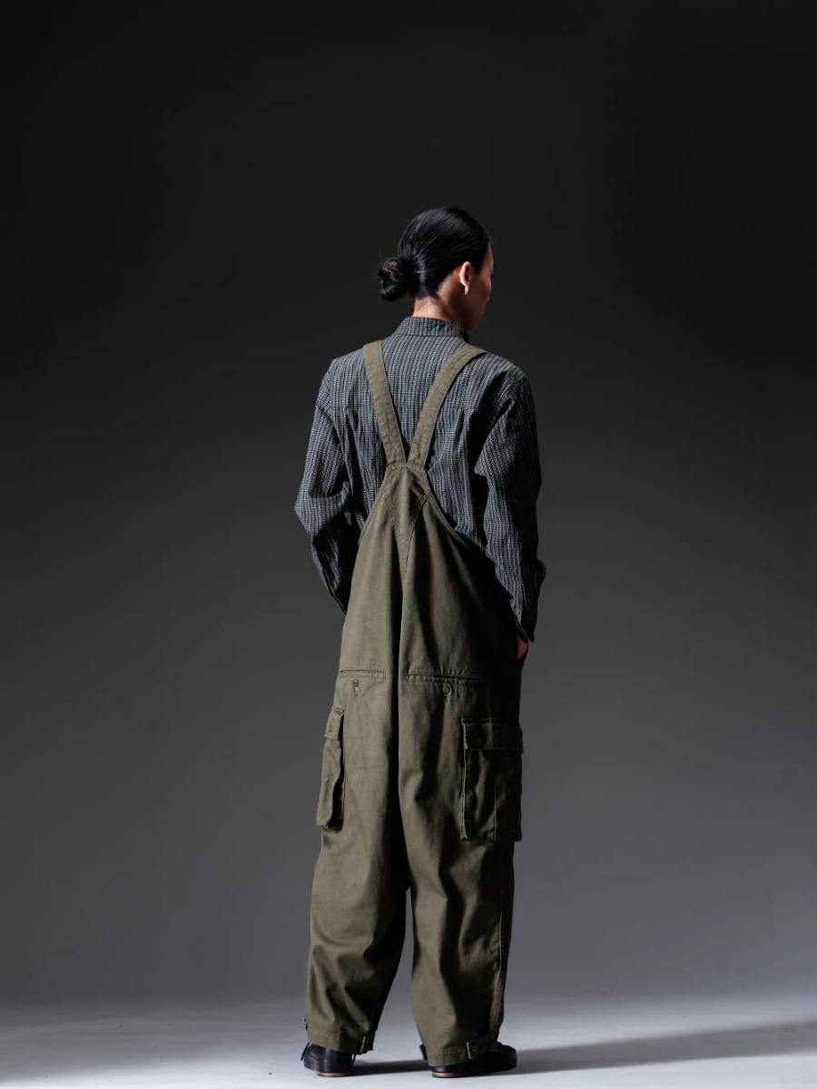 Yohji Yamamoto-ヨウジヤマモト 22-23AW(秋冬) 見出し3 - HE-B60-025-ストライプフリルブラウス - HE-D99-046-ワークオーバーオール - Handsewn-Classic-Lo-ハンドソーン クラシック ロー 3-003