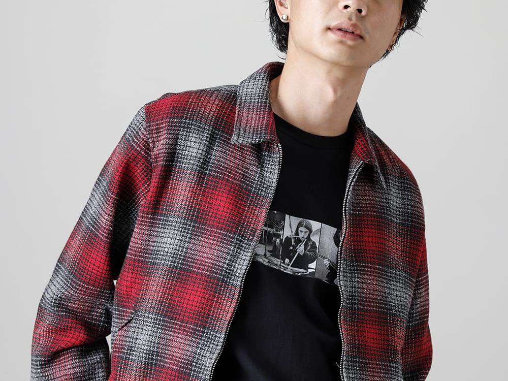 MINEDENIM - マインデニム 2022-23AW 程よく存在感のあるアイテムでシューズとのバランスを意識  - 2210-8001 - 杢撚糸 Vチェック フランネル ジップアップ ブルゾン - MND-NV008-Black - Nirvana ML Photo Tee Black 2-001