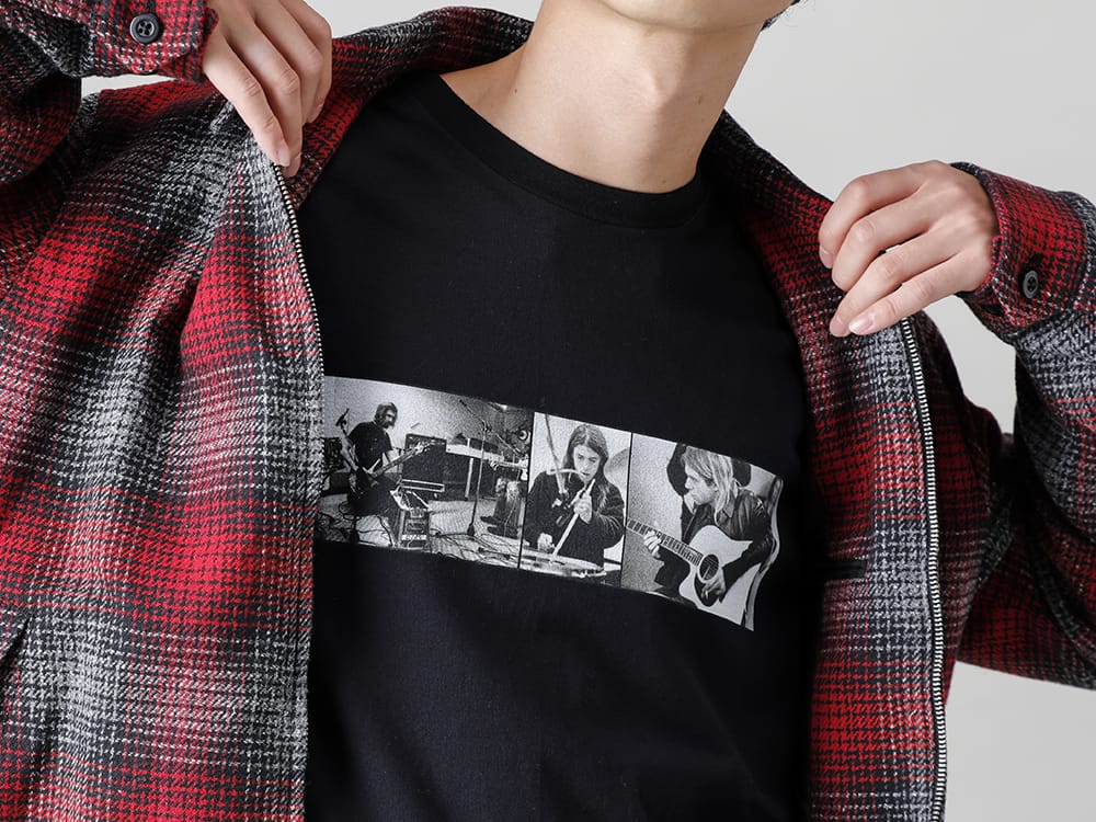 MINEDENIM - マインデニム 2022-23AW 程よく存在感のあるアイテムでシューズとのバランスを意識  - 2210-8001 - 杢撚糸 Vチェック フランネル ジップアップ ブルゾン - MND-NV008-Black - Nirvana ML Photo Tee Black 2-004