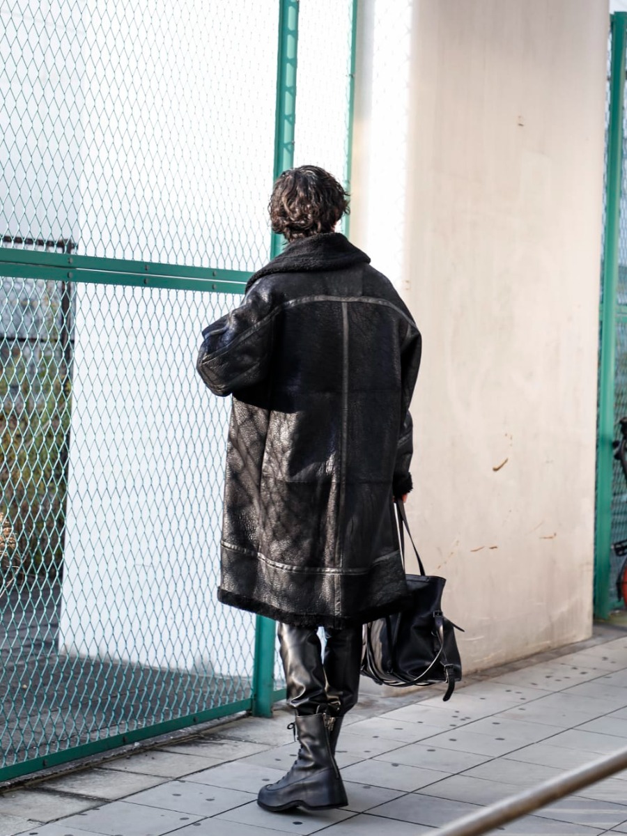 JULIUS All Black Mouton Coat Styling - FASCINATE BLOG