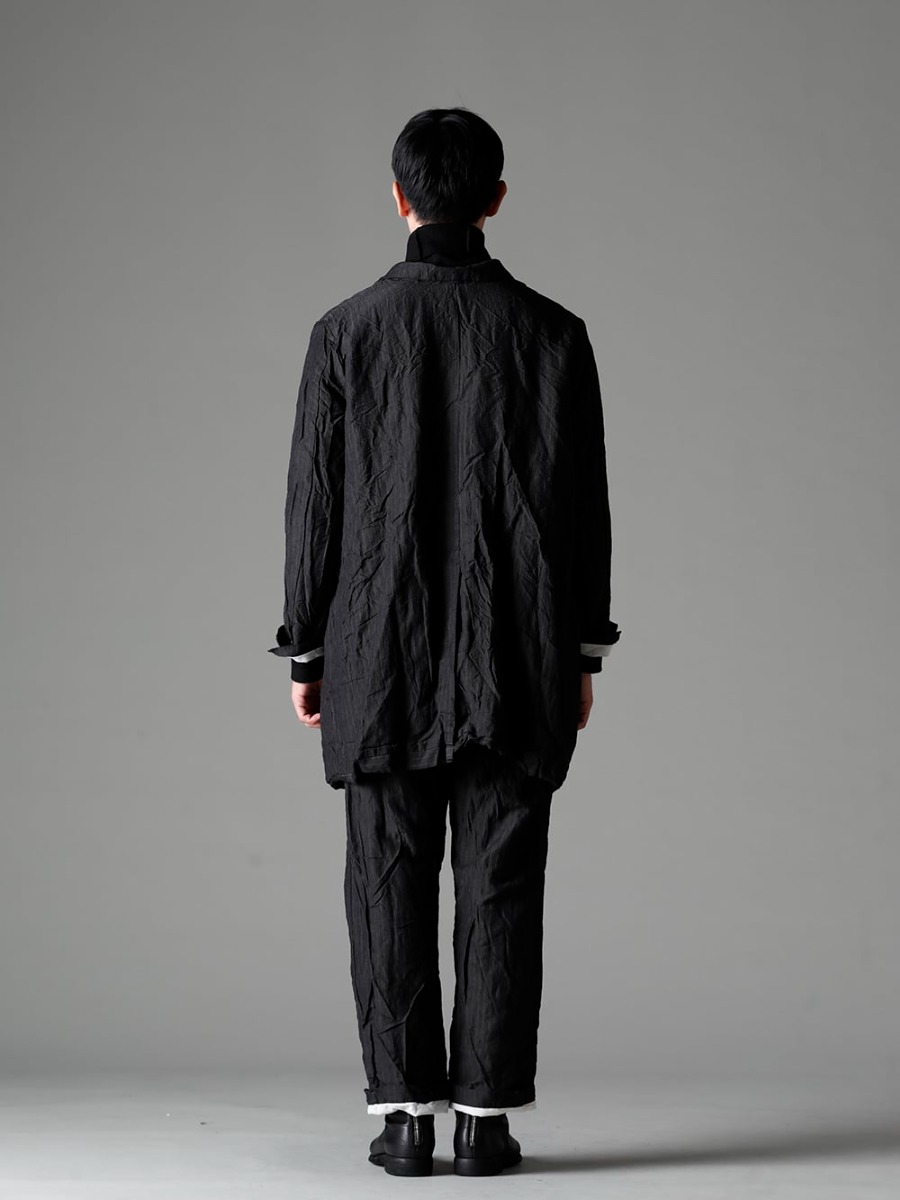 GARMENT REPRODUCTION OF WORKERS 22-23AW  The woolen linen gives it a unique texture - Arthur-Coat-Gray-Stripe Arthur Coat Gray Stripe - TTW-wn Wool Bottle Neck Knit Black - Farmers-Trousers-Gray-Stripe Farmers Trousers Gray Stripe - 988X Back Zip Mid Boots - Horse Full Grain Leather - 988X 1-003