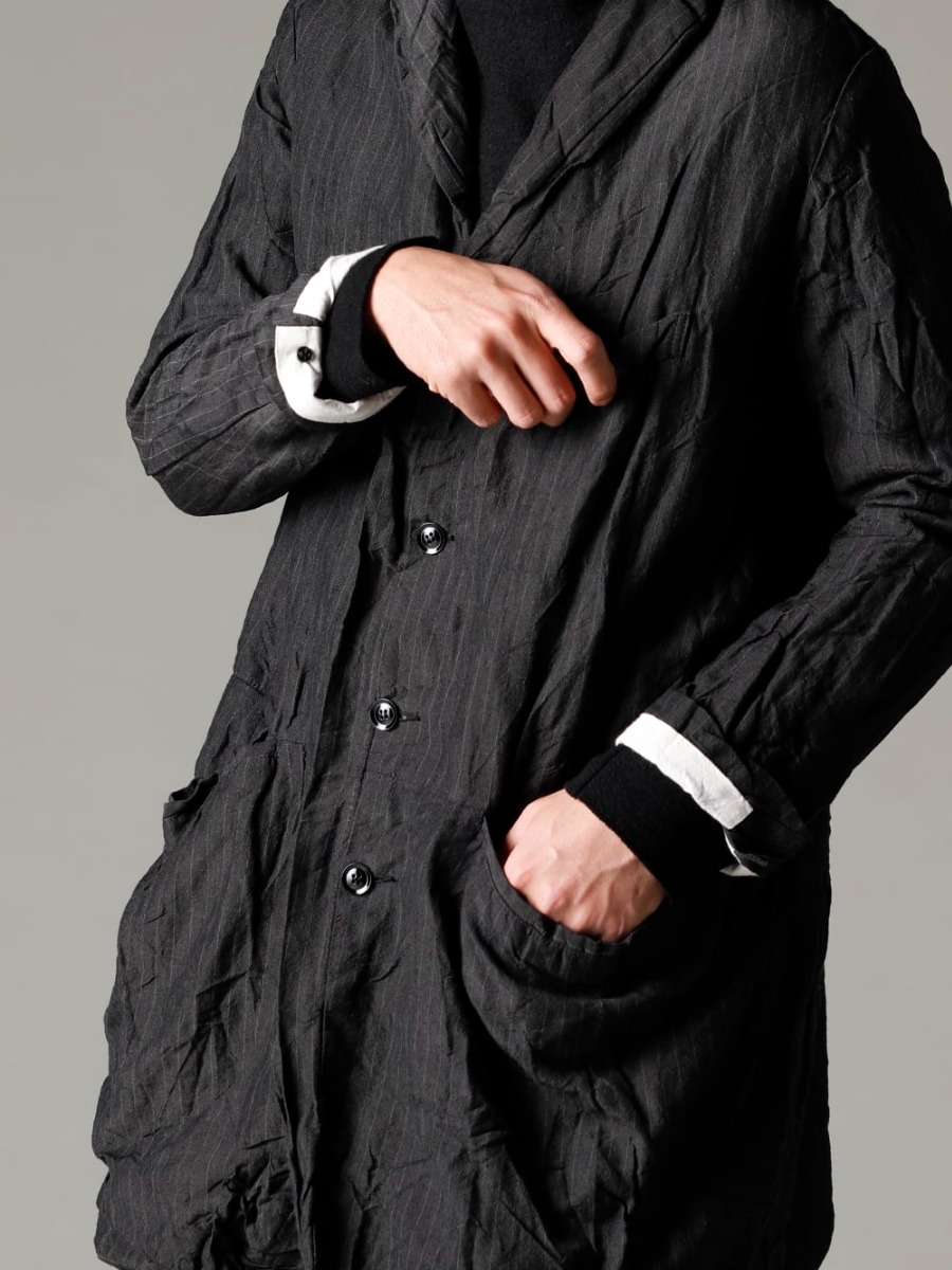 GARMENT REPRODUCTION OF WORKERS 22-23AW Vintage-like items for a modern look  - Arthur-Coat-Gray-Stripe Arthur Coat Gray Stripe - TTW-wn Wool Bottle Neck Knit Black 2-001