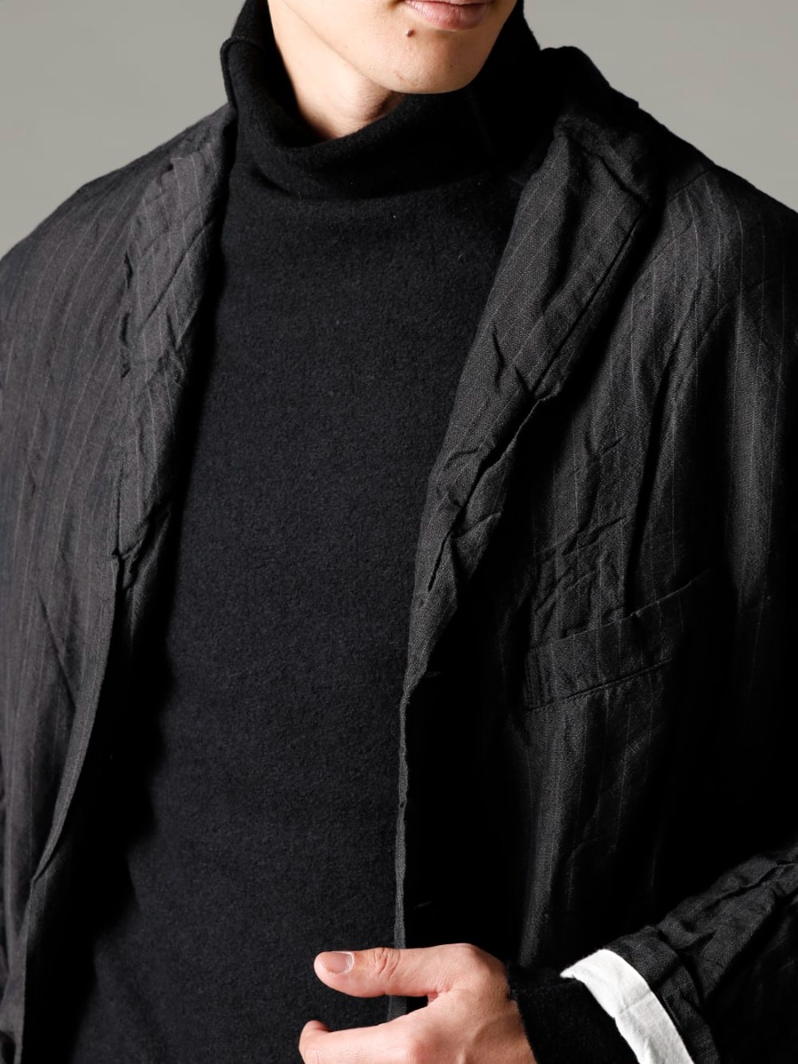 GARMENT REPRODUCTION OF WORKERS 22-23AW Vintage-like items for a modern look  - Arthur-Coat-Gray-Stripe Arthur Coat Gray Stripe - TTW-wn Wool Bottle Neck Knit Black 2-005