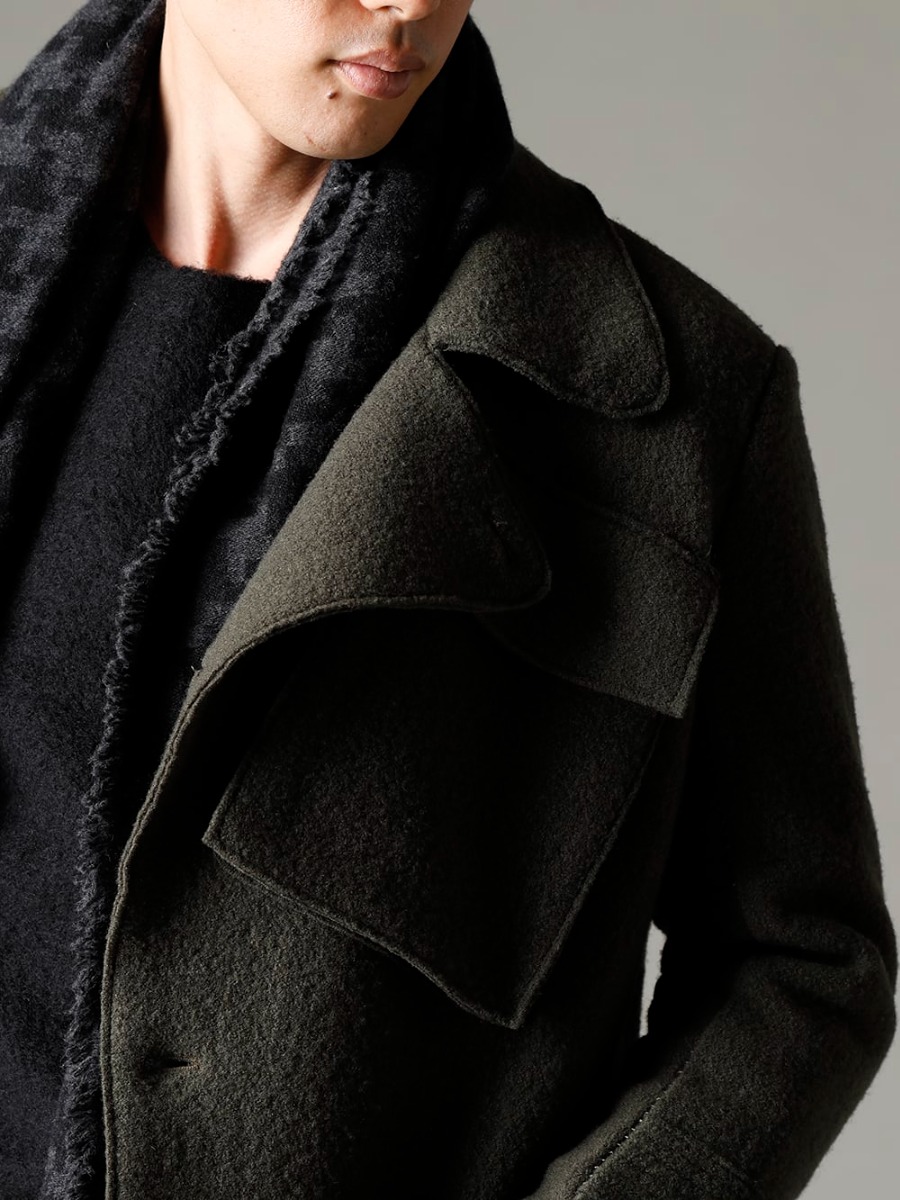 masnada(マスナダ) 22-23AW(秋冬) 実用性の高いボイルウールで冬を快適に  - M2936 ギャリソン ポケット コート - TI-WKP-black イタリアン ウール ブレンド クルーネック ニット ブラック 2-001