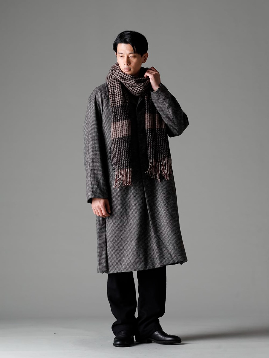 NOUSAN 22-23AW  - Traditional hound's tooth pattern - The hound's tooth fabric is eye-catching -  fred-c Houndstooth Lagran Long Coat - Shirt-a-Tamamushi Tamamushi Shirts - Farmers-Trousers-Wool-Black Farmers Trousers Wool Black - 988X Back Zip Mid Boots - Horse Full Grain Leather - 988X - 988X - HX100-PLLW Poll Scarf