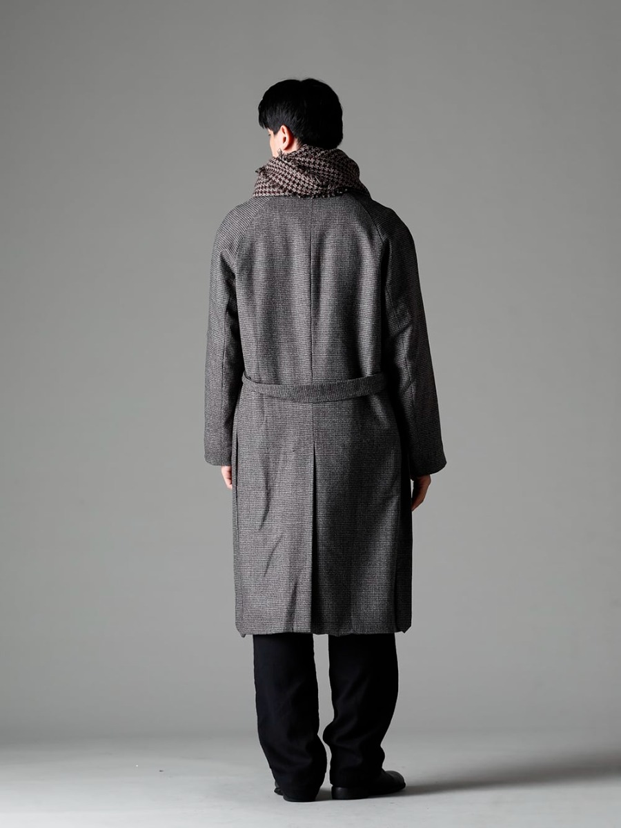 NOUSAN 22-23AW  The hound's tooth fabric is eye-catching -  fred-c Houndstooth Lagran Long Coat - Shirt-a-Tamamushi Tamamushi Shirts - Farmers-Trousers-Wool-Black Farmers Trousers Wool Black - 988X Back Zip Mid Boots - Horse Full Grain Leather - 988X - 988X - HX100-PLLW Poll Scarf 1-003