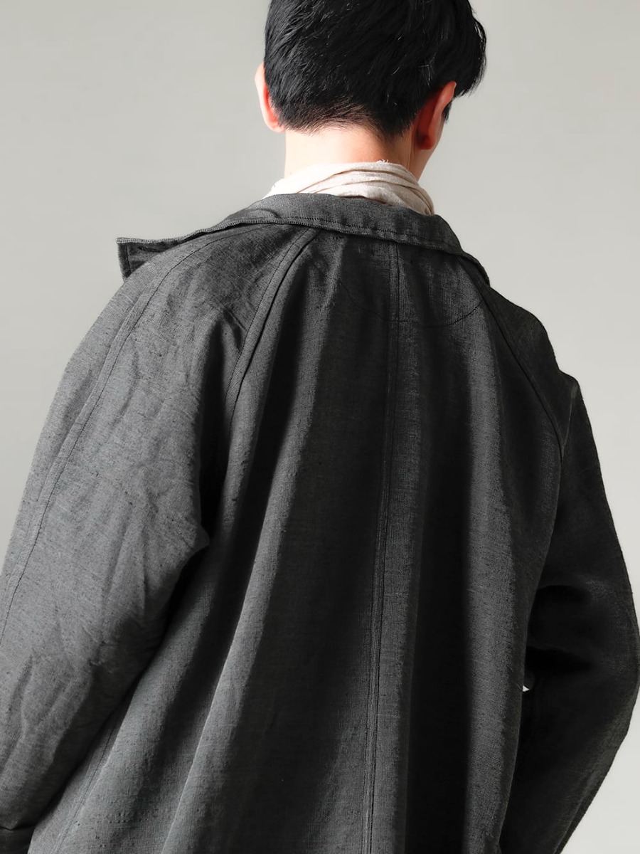 NOUSAN(ノウザン) 22-23AW(秋冬) オリジナルファブリックが輝く  - plow-heavy-silk ヘビーシルク A-ライン ラグランコート - Shirt-a-Tamamushi 玉虫 シャツ 2-002