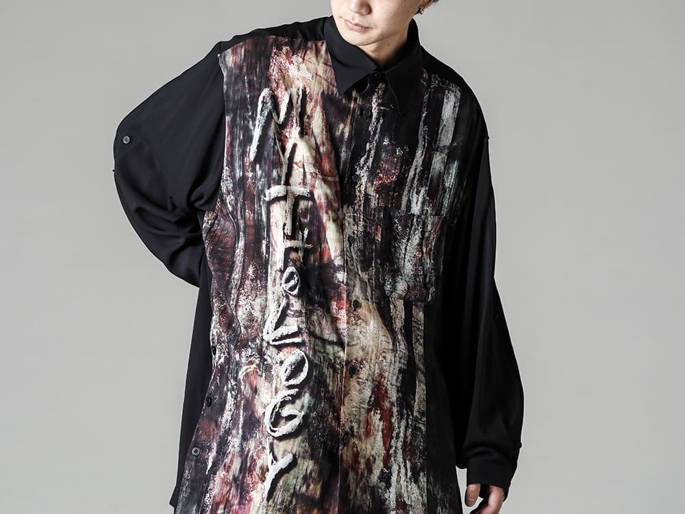 Yohji Yamamoto-ヨウジヤマモト 22-23AW(秋冬) 袖のシルエットで遊べるニューディテールシャツ  - HZ-B86-830-異炭柄袖ベルト付きサイドスリットブラウス 2-001