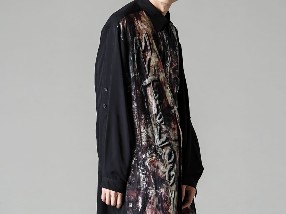 Yohji Yamamoto-ヨウジヤマモト 22-23AW(秋冬) 袖のシルエットで遊べるニューディテールシャツ  - HZ-B86-830-異炭柄袖ベルト付きサイドスリットブラウス 2-003