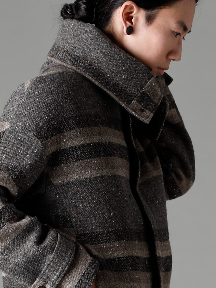 DEVOA 22-23AW Harmony of balance between design and fabric atmosphere  - JKI-CBS High neck jacket striped wool KTS-MLP-Melange-Gray Pullover Knit Merino Wool Melange Gray 2-004