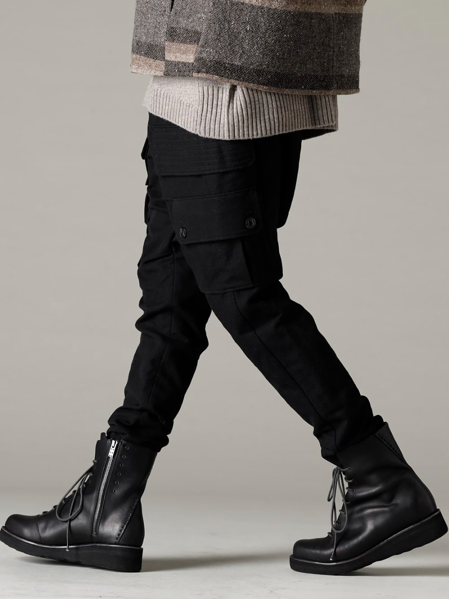 DEVOA 22-23AW An item that is fun to wear and enjoy the process of aging. -  PTN-LCG-Black Cargo Pants Cotton/Linen Black FW-LMM Leather boots 3-001