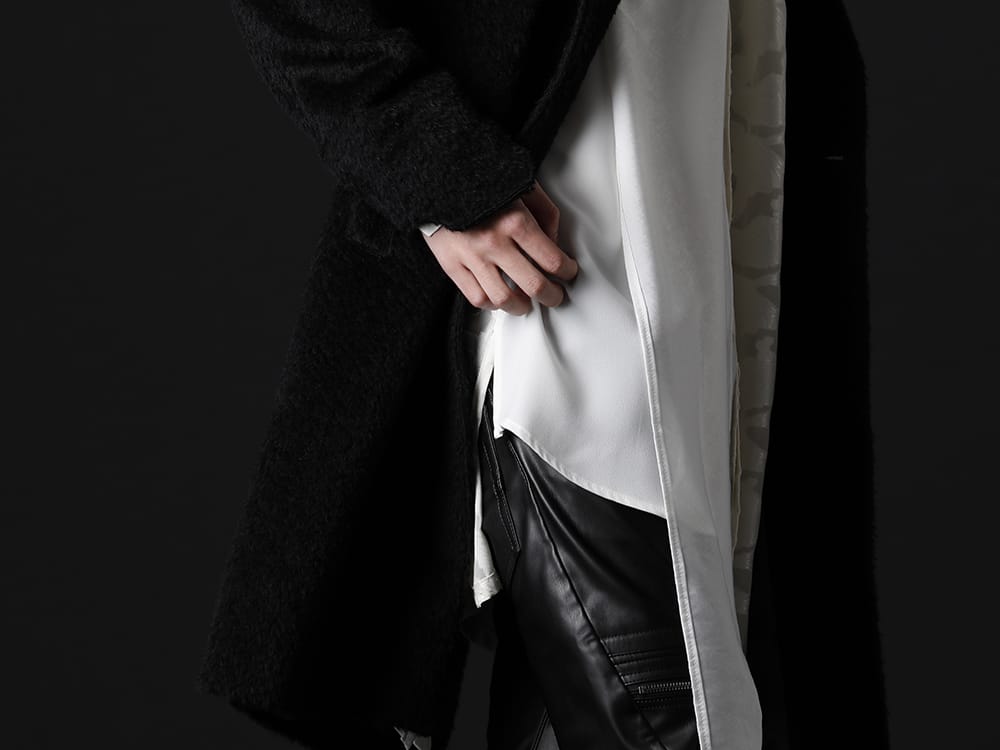 kiryuyrik 2022-23AW - Napoleon jacket made of seasonal fabric - KO-HJ29-105-black(Alpaca Shaggy Single Napoleon Jacket Black) KO-HB20-906-white(Crazy Pattern Stoal Shirts White) - 2-005