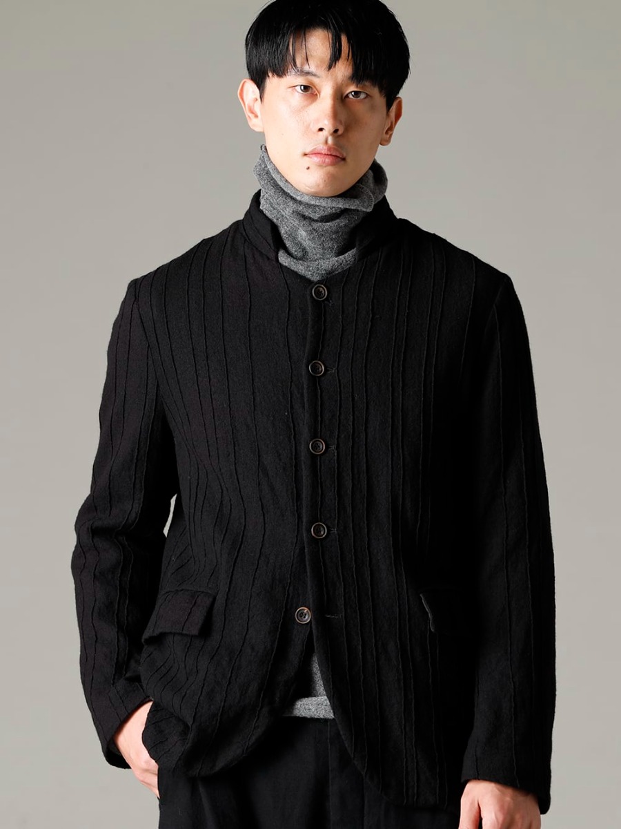 NOUSAN 22-23AW Pattern-making with Relaxation in Mind -  joep-preat-wool Pleated Wool Stand Collar Jacket - TTW-wmpl-Gray Italy MAPEL Wool Knit Bottle Neck Gray