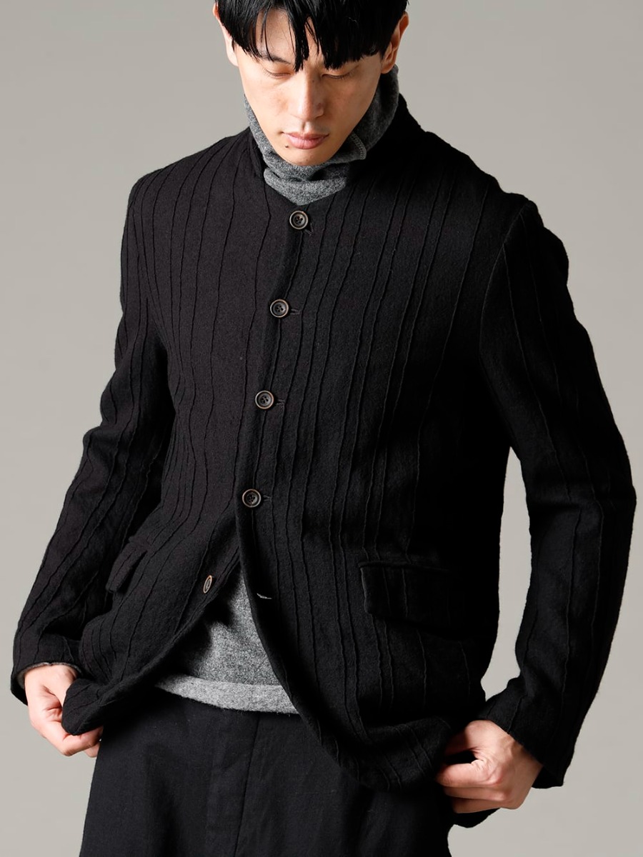 NOUSAN 22-23AW Pattern-making with Relaxation in Mind  - joep-preat-wool Pleated Wool Stand Collar Jacket - TTW-wmpl-Gray Italy MAPEL Wool Knit Bottle Neck Gray 2-002