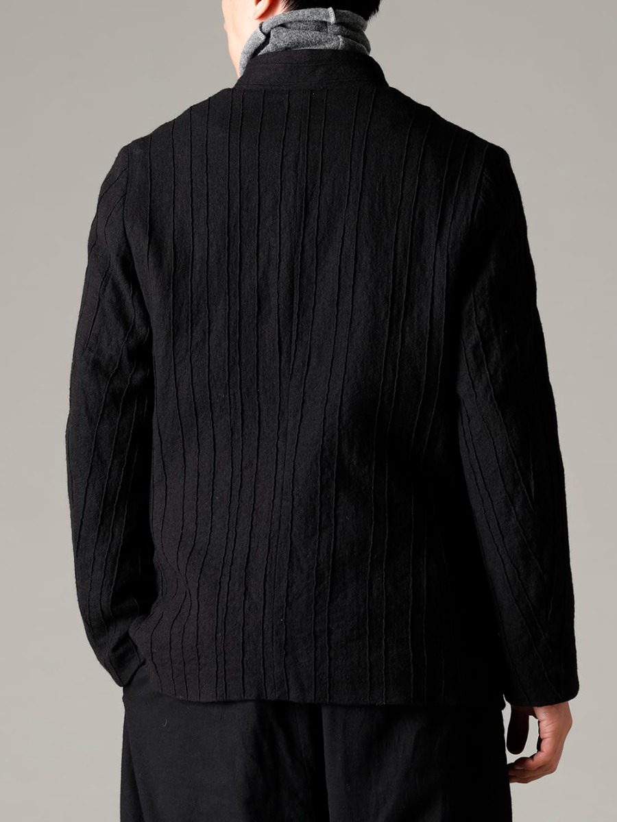 NOUSAN 22-23AW Pattern-making with Relaxation in Mind  - joep-preat-wool Pleated Wool Stand Collar Jacket - TTW-wmpl-Gray Italy MAPEL Wool Knit Bottle Neck Gray 2-004