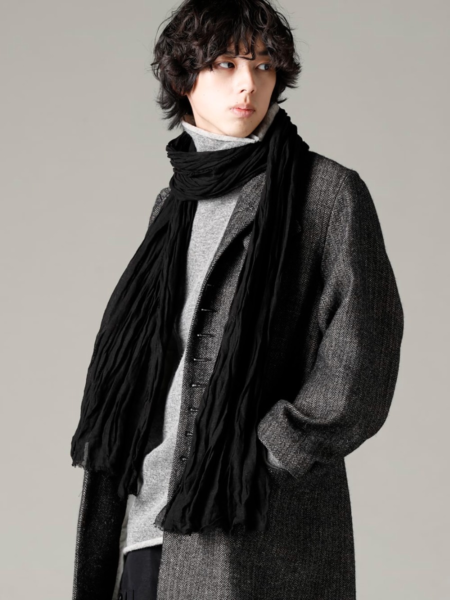 KLASICA 22-23AW Produced by brushing up on past items -  22C-38LCT-SIGLO Old Coat - Classic Herring Bone - TTC-wmpl-Grey-Beige Italy MAPEL Wool Knit Bottle Neck Grey - Beige - scarf-Black Linen Stole Black